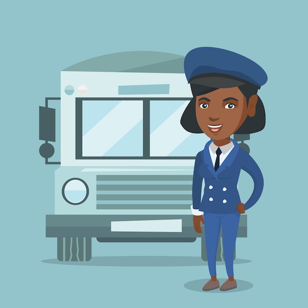 Vector young african-american female school bus driver.