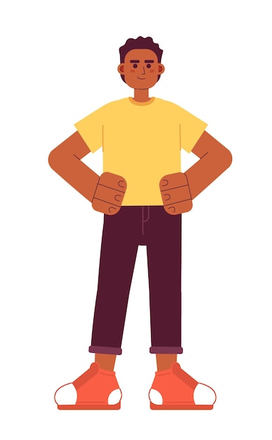 Young african american man with hands on hips semi flat color vector character Editable full body of optimistic entrepreneur on white Simple cartoon spot illustration for web graphic design