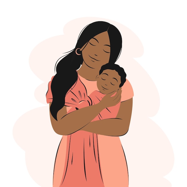 Young african american woman is holding newborn baby. family, health, care, maternity concept, happy