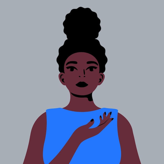Молодая афроамериканка показывает жестом, что она озадачена Кудрявые волосы и стильный