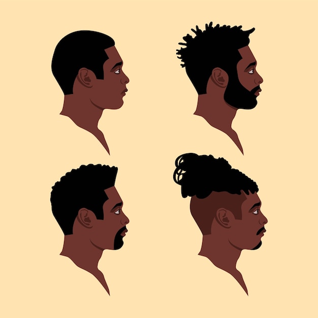 Vector young african man face side view portrait of serious in profile