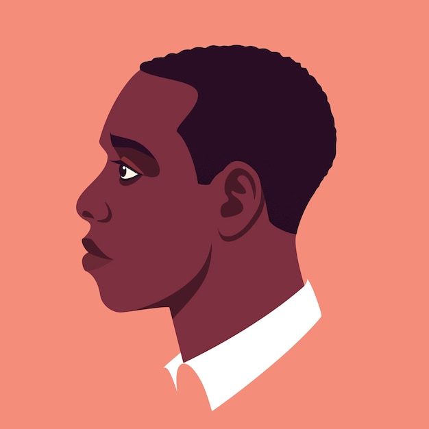 Vector young african man face side view portrait of serious student in profile