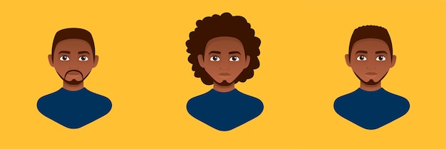 Young African man with different hairstyles Flat vector illustration on a yellow background