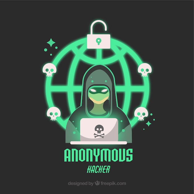 Vector young anonymous hacker with flat design