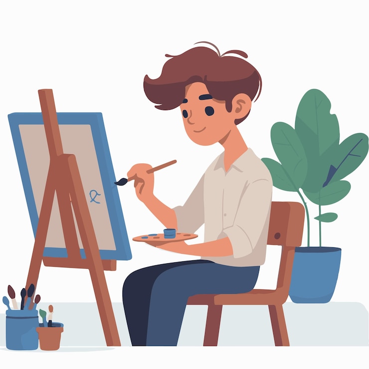 Vector young artist at work