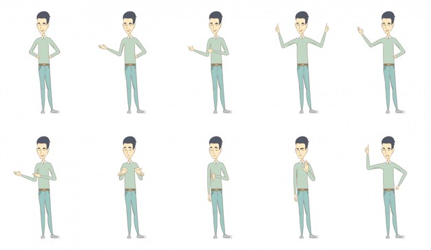 Young asian man character set