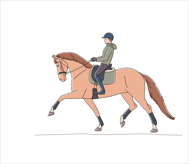 Vector young athlete on a horse during a training session