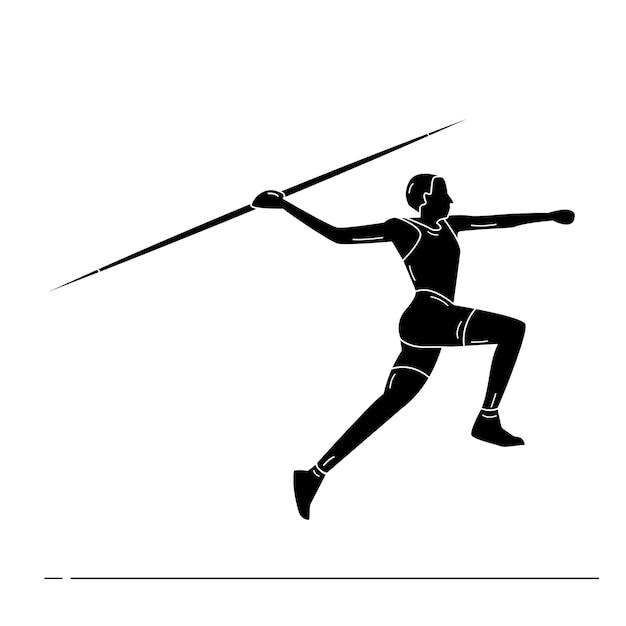 Молодой спортсмен бросает копье Векторные иллюстрации глифов, изолированные на белом фоне