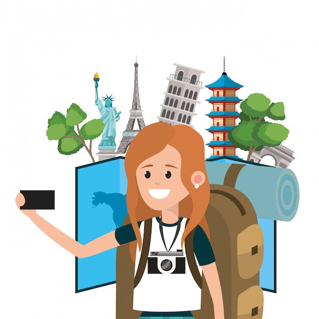 Vector young backpacker tourist