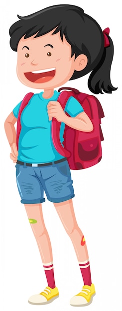 A young backpacker on white background