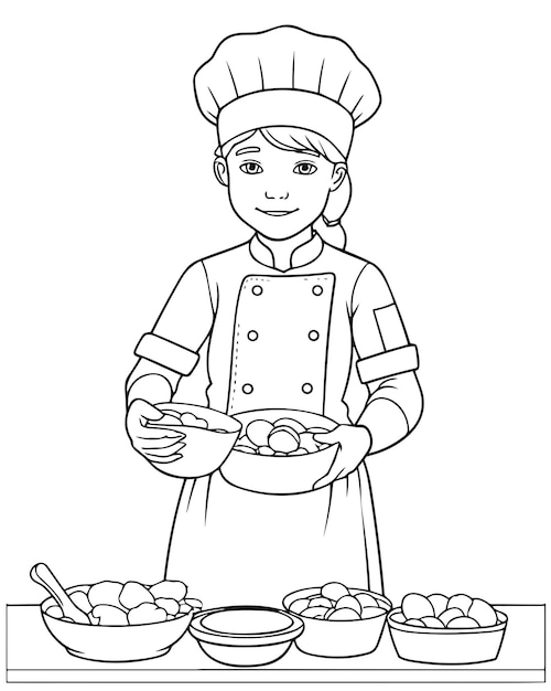 Vector young baker coloring page