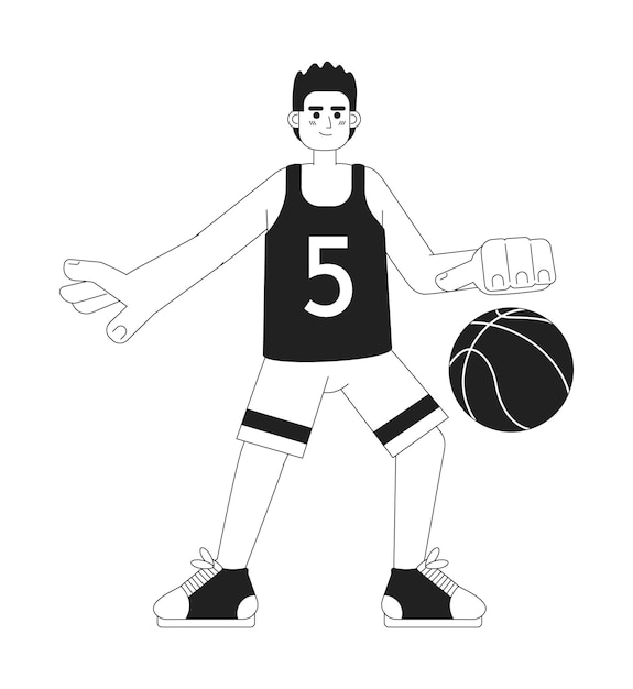 Young basketball player monochromatic flat vector character