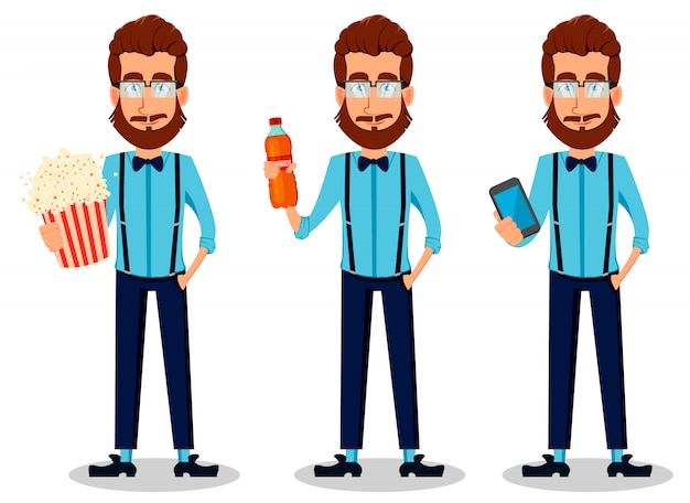 Vector young bearded hipster man in glasses