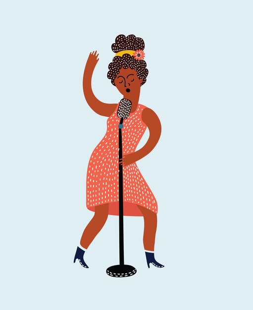 Young beautiful girl sings a song into the microphone isolated vector illustration