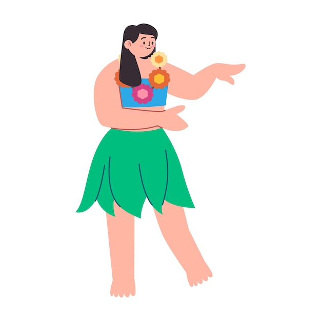 Vector young beautiful girl smile expression hula dance hawaii island wear grass skirt and floral wreath