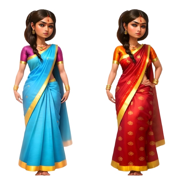 Красивая молодая индийская женщина в синем или красном платье