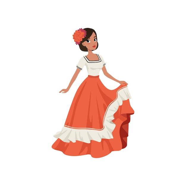 Vector young beautiful mexican woman in traditional national dress vector illustration on a white background