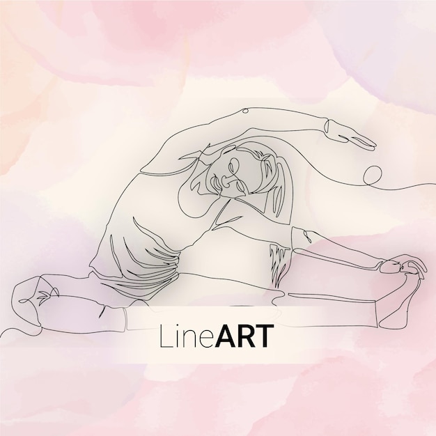 Young beautiful woman practicing yoga line art vector