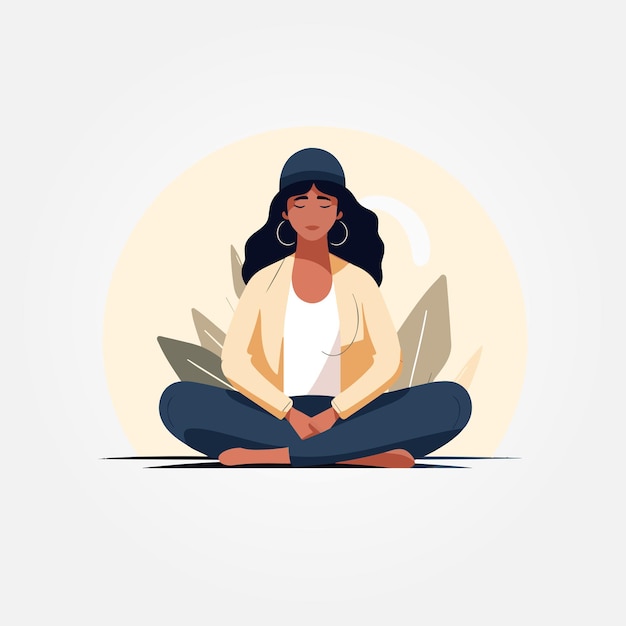 young beautiful woman sitting meditating vector illustration
