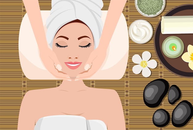 Vector young beautiful woman in spa