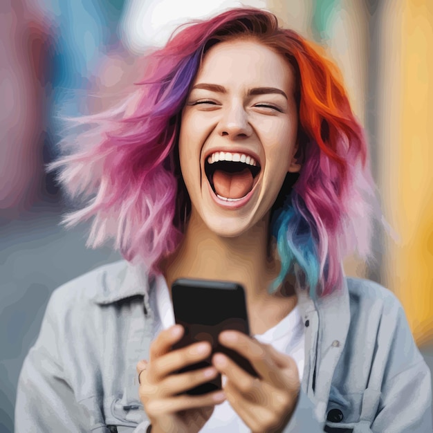 Young beautiful woman using mobile phone and screaming celebrating victory at streetyoung beautiful