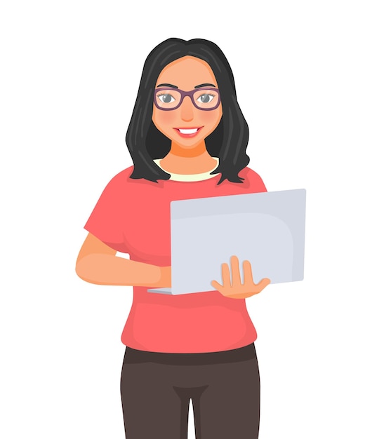 Young beautiful woman with glasses using laptop