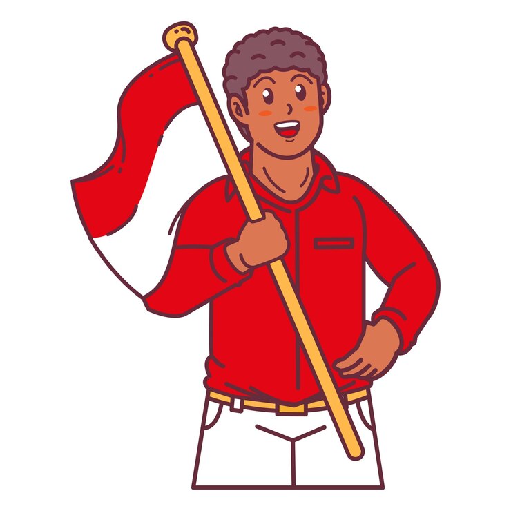 Vector a young black man carrying the indonesian flag