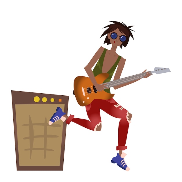 Vector a young black man playing the guitar. rock musician.