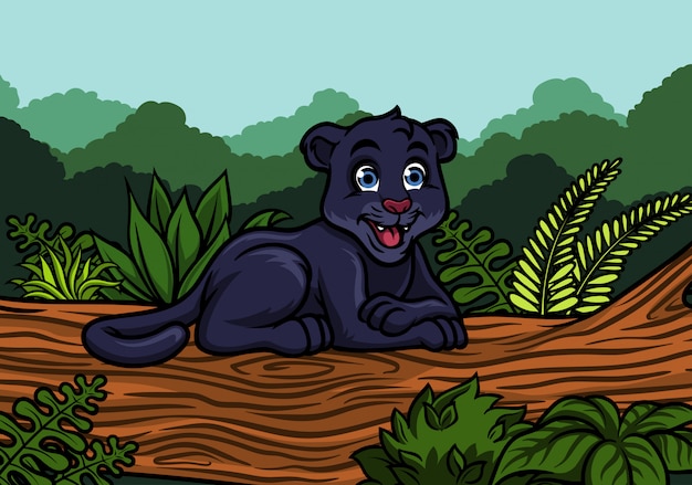 Young black panther in the jungle