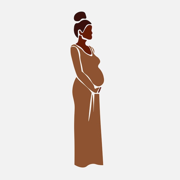 Young black pregnant woman in line art style vector