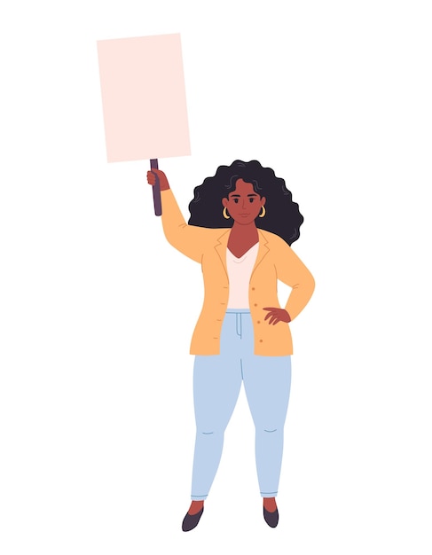 Молодая чернокожая женщина с чистым пустым баннером или плакатом Активизм общественного движения Демократия