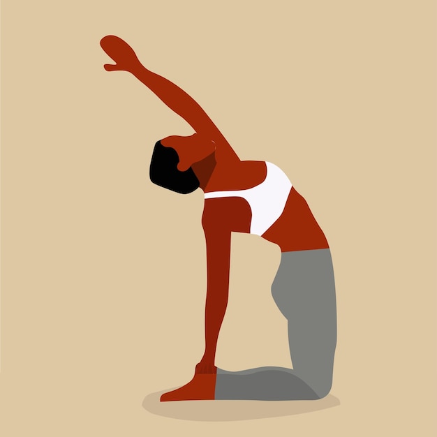 Молодая чернокожая женщина практикует йогу в элегантном линейном стиле