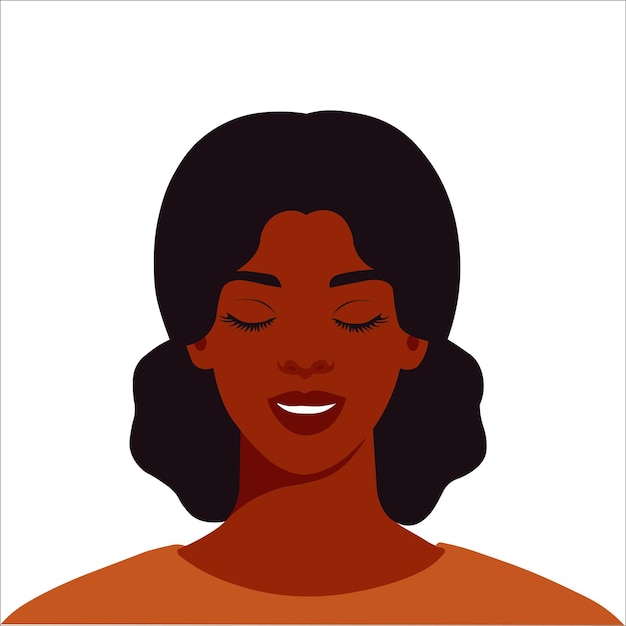 Young black woman with her eyes closed in elegant vector portrait