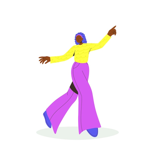 Young blackskinned woman in trendy colorful flat style Vector illustration Funny character Dynamic pose Student in school or university International day of young people