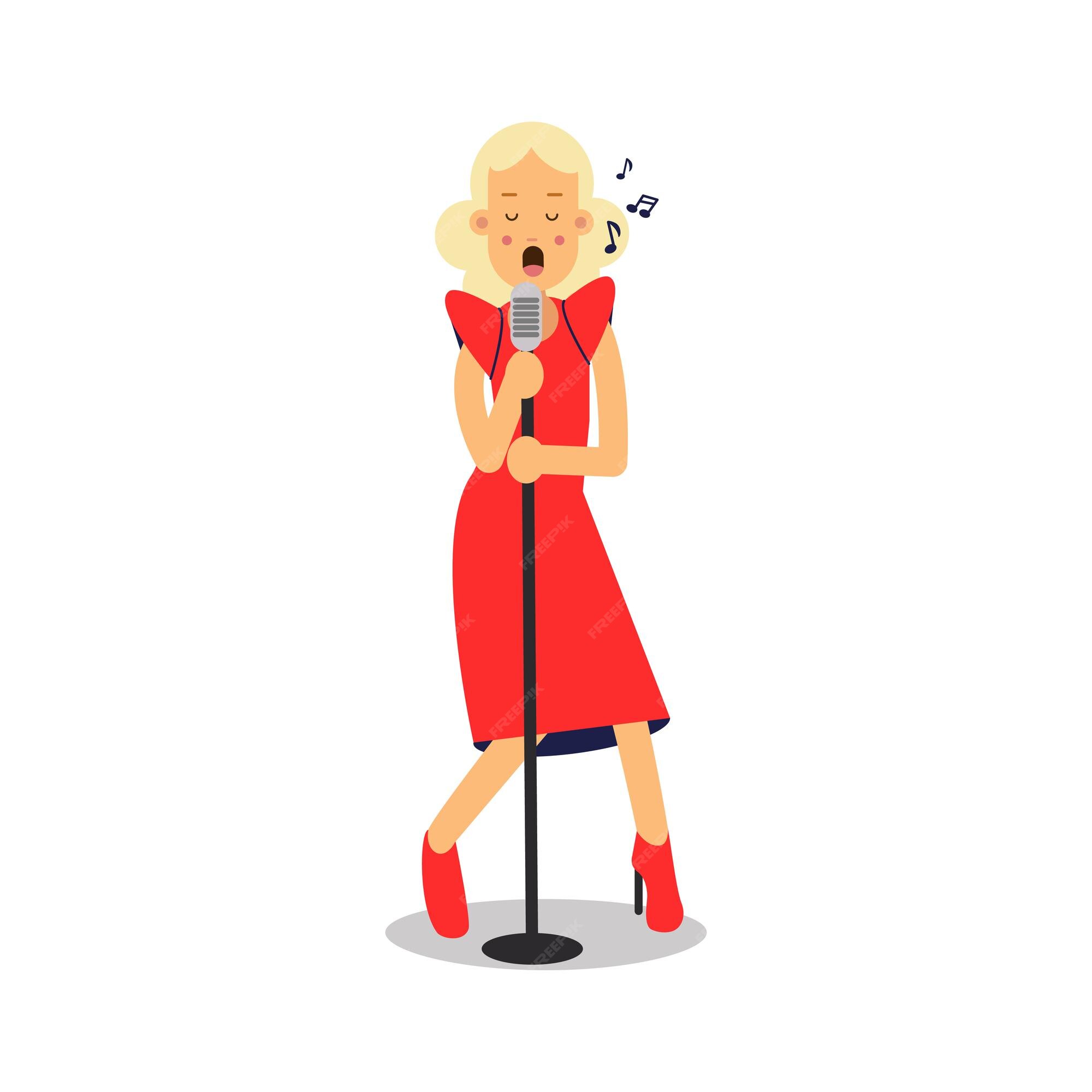 Premium Vector | Young blonde woman in red dress singing with microphone cartoon character vector illustration isolated on a white background Premium Vector | Young blonde woman in red dress singing with microphone cartoon character vector illustration isolated on a white background