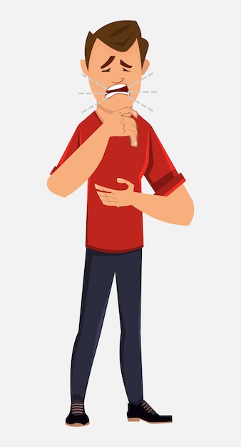 Vector young boy coughing concept illutration