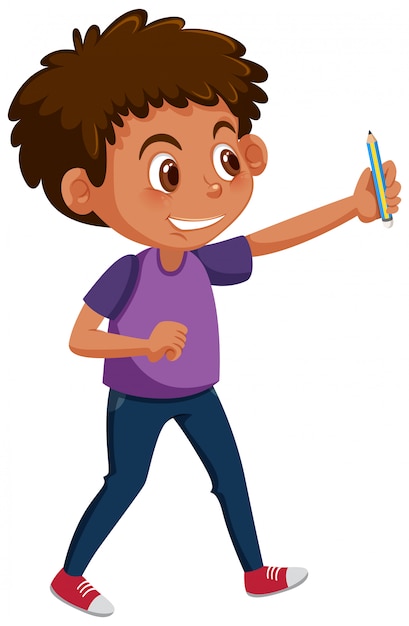 Young boy holding pencil