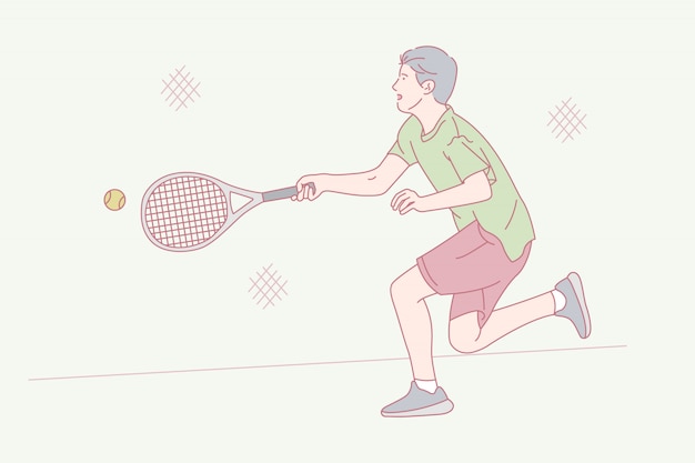 ベクトル テニススポーツ、概念図をしている少年