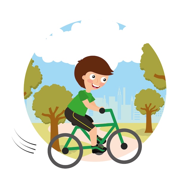 Vector young boy riding on bike sport activity