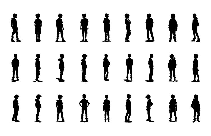 Vector young boy silhouette clipart bundle teenage boy vector black silhouette set