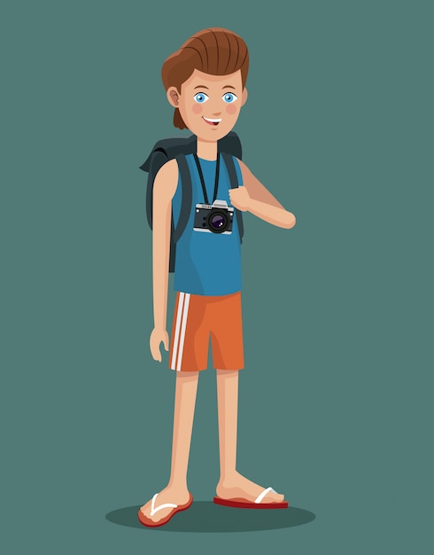 Vector young boy tourist