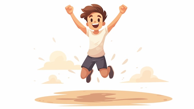 Vector a young boy wearing a tank top jumping high on a beach