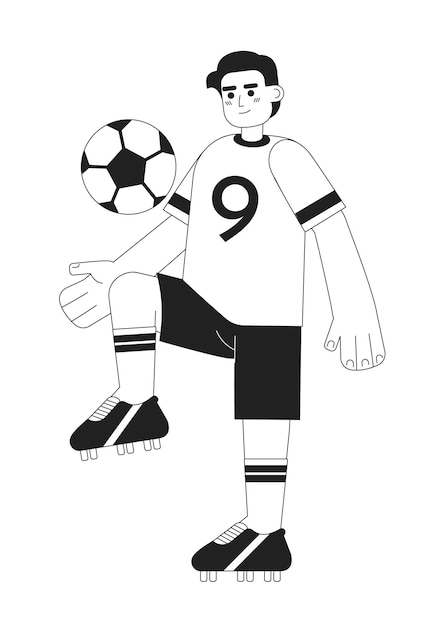 Вектор Молодой бразильский футболист пинает футбольный мяч монохроматический плоский векторный характер