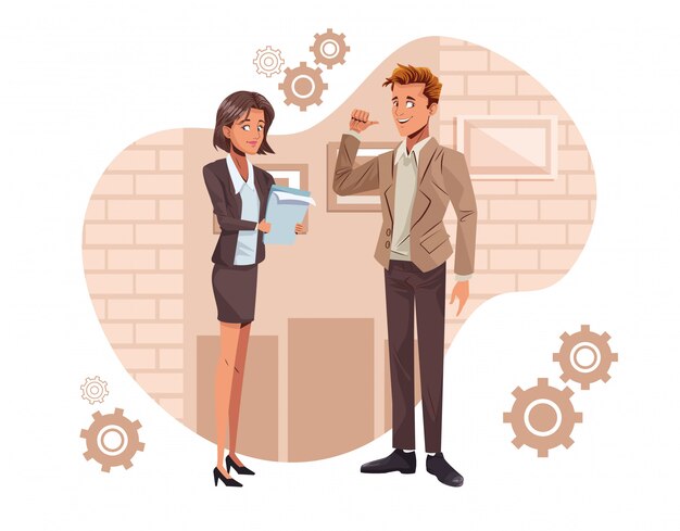 Vector young business couple workers characters