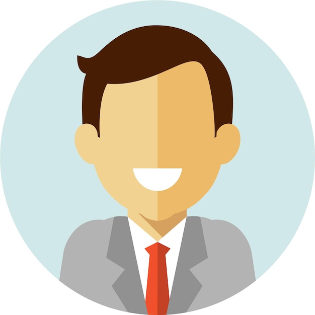 Young Business Man in Business Suit and Tie Round Icon Avatar Portrait Face in Flat Style