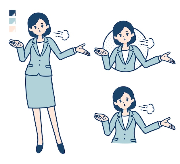 A young business woman in a suit with discouraged images.
it's vector art so it's easy to edit.