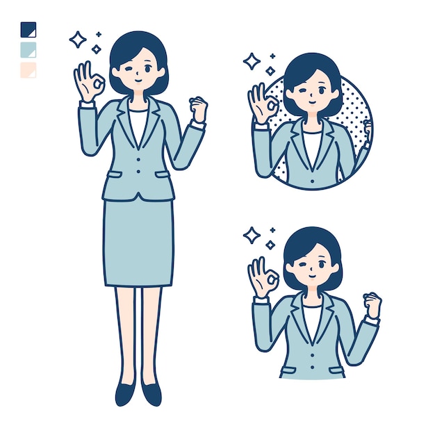 A young Business woman in a suit with OK sign images.
It's vector art so it's easy to edit.