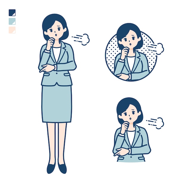 A young Business woman in a suit with Sighing images.
It's vector art so it's easy to edit.