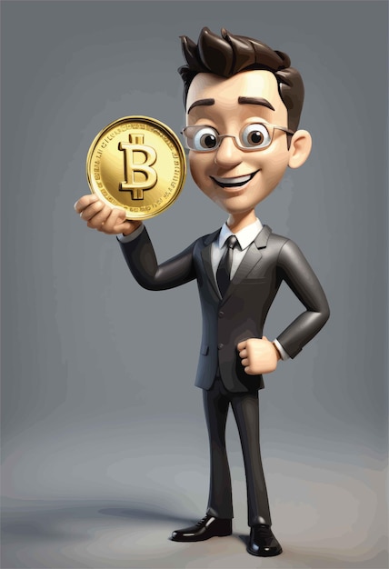 young businessman holding bitcoin in front of himyoung businessman holding bitcoin in front of himbu
