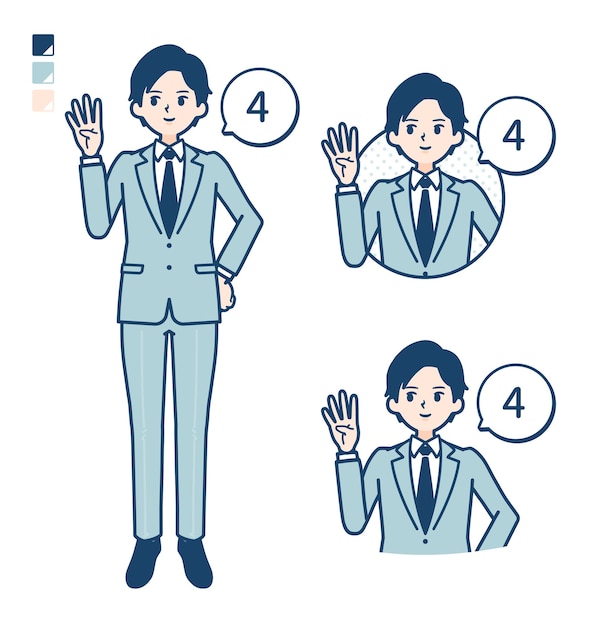 A young Businessman in a suit with Counting as 4 images.
It's vector art so it's easy to edit.